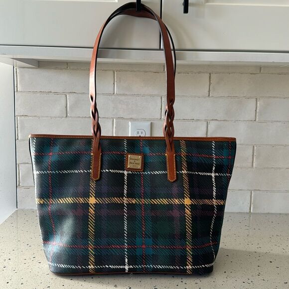 DOONEY & BOURKE Multicolored Leather Plaid Shopper Tote Shoulder Handbag Top Zip - Picture 1 of 16